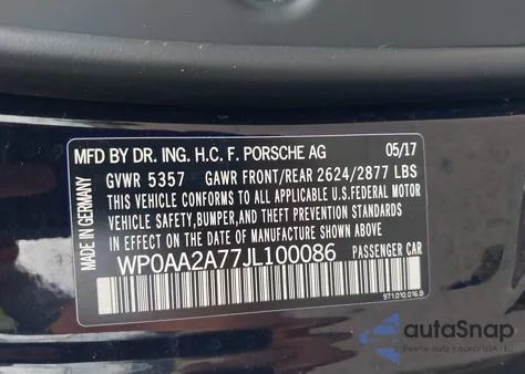 2018 Porsche Panamera 4 из США, поврежденный, VIN WP0AA2A77JL100086